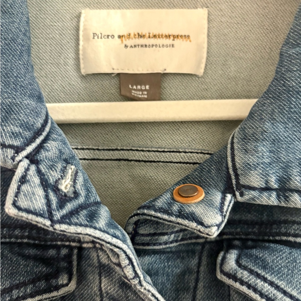 Anthropologie Pilcro and The Letterpress Blue Jean Cropped Denim Jacket - Picture 4 of 4
